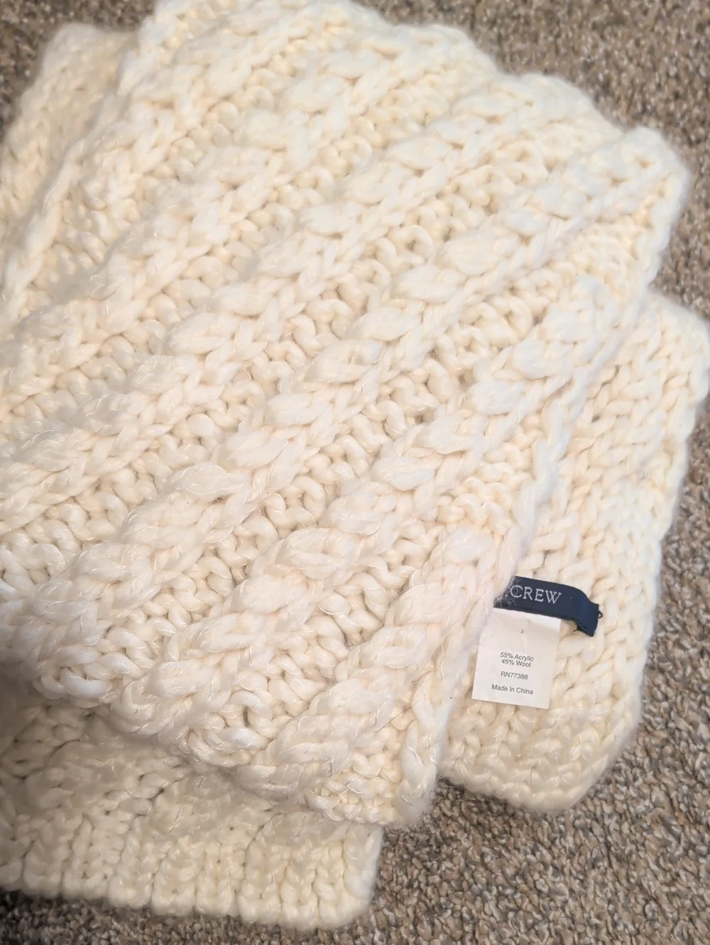 J. Crew Ivory Chunky Cable Knit Scarf